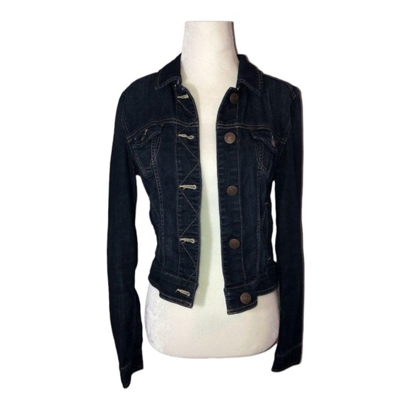 AMERICAN EAGLE Dark Wash Stretch Denim Jean Jacket ASO Elena Gilbert - Picture 1 of 13